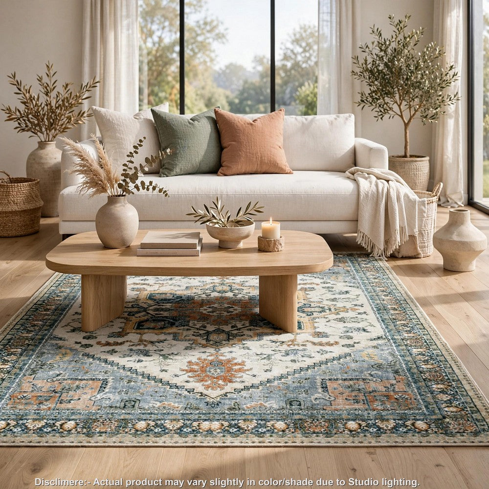 Wally Medium Area Rug with Medallion Motifs, Memory Foam, Multicolor Faux Fur 5x7