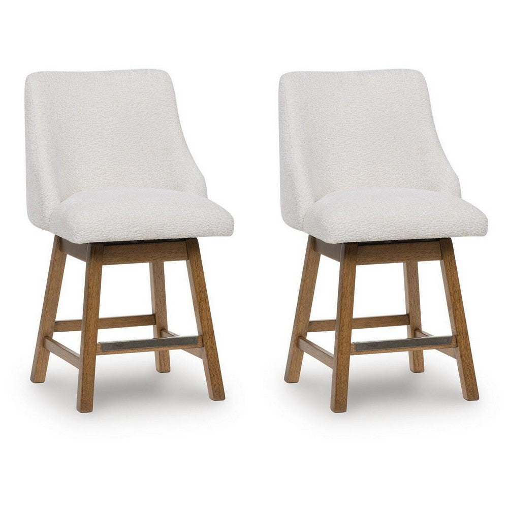 Cabal Swivel Barstool Chair, Set of 2, Oatmeal Polyester, Brown Solid Wood-BM355712