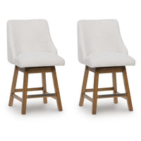Cabal Swivel Barstool Chair, Set of 2, Oatmeal Polyester, Brown Solid Wood-BM355712