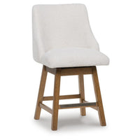 Cabal Swivel Barstool Chair, Set of 2, Oatmeal Polyester, Brown Solid Wood-BM355712