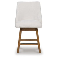 Cabal Swivel Barstool Chair, Set of 2, Oatmeal Polyester, Brown Solid Wood-BM355712