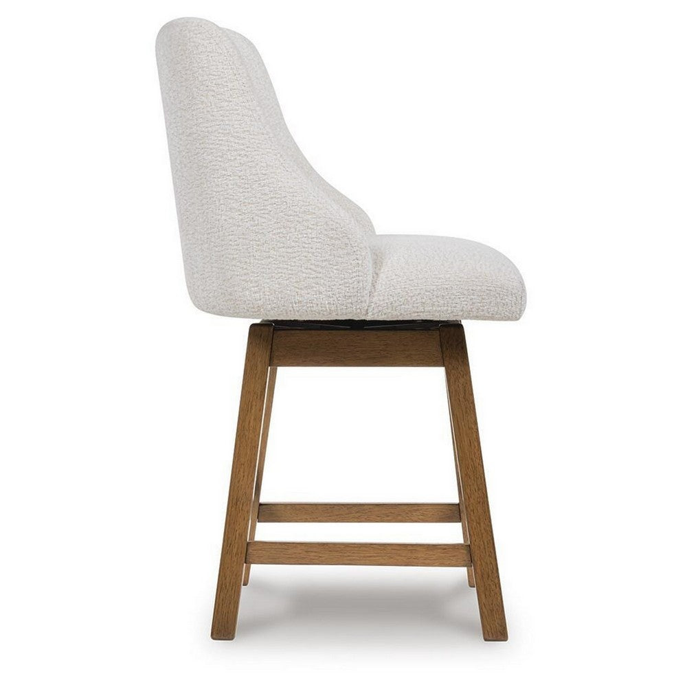 Cabal Swivel Barstool Chair, Set of 2, Oatmeal Polyester, Brown Solid Wood-BM355712