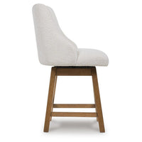 Cabal Swivel Barstool Chair, Set of 2, Oatmeal Polyester, Brown Solid Wood-BM355712