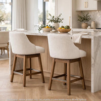 Cabal Swivel Barstool Chair, Set of 2, Oatmeal Polyester, Brown Solid Wood-BM355712