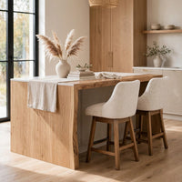 Cabal Swivel Barstool Chair, Set of 2, Oatmeal Polyester, Brown Solid Wood-BM355712