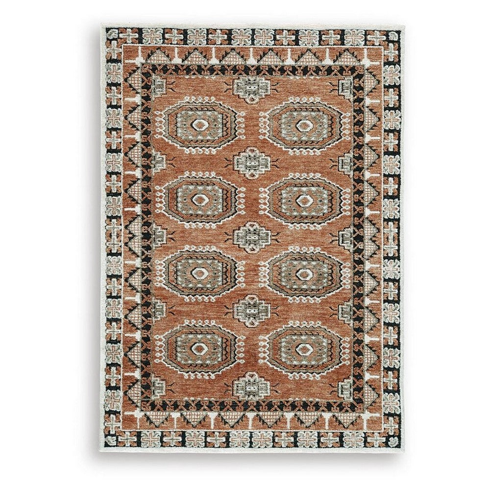 Nyas Medium Area Rug with Medallion Patterns, Multicolor Woven Polyester 5x7
