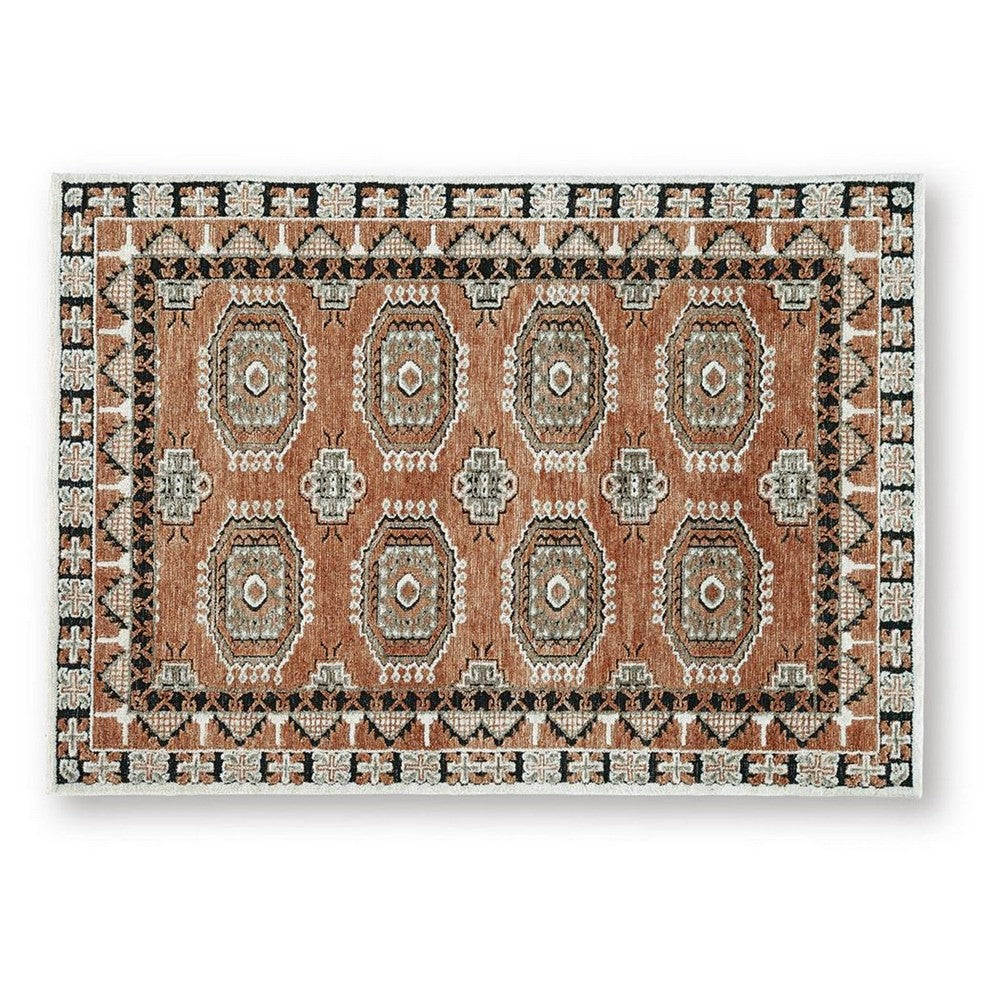 Nyas Medium Area Rug with Medallion Patterns, Multicolor Woven Polyester 5x7
