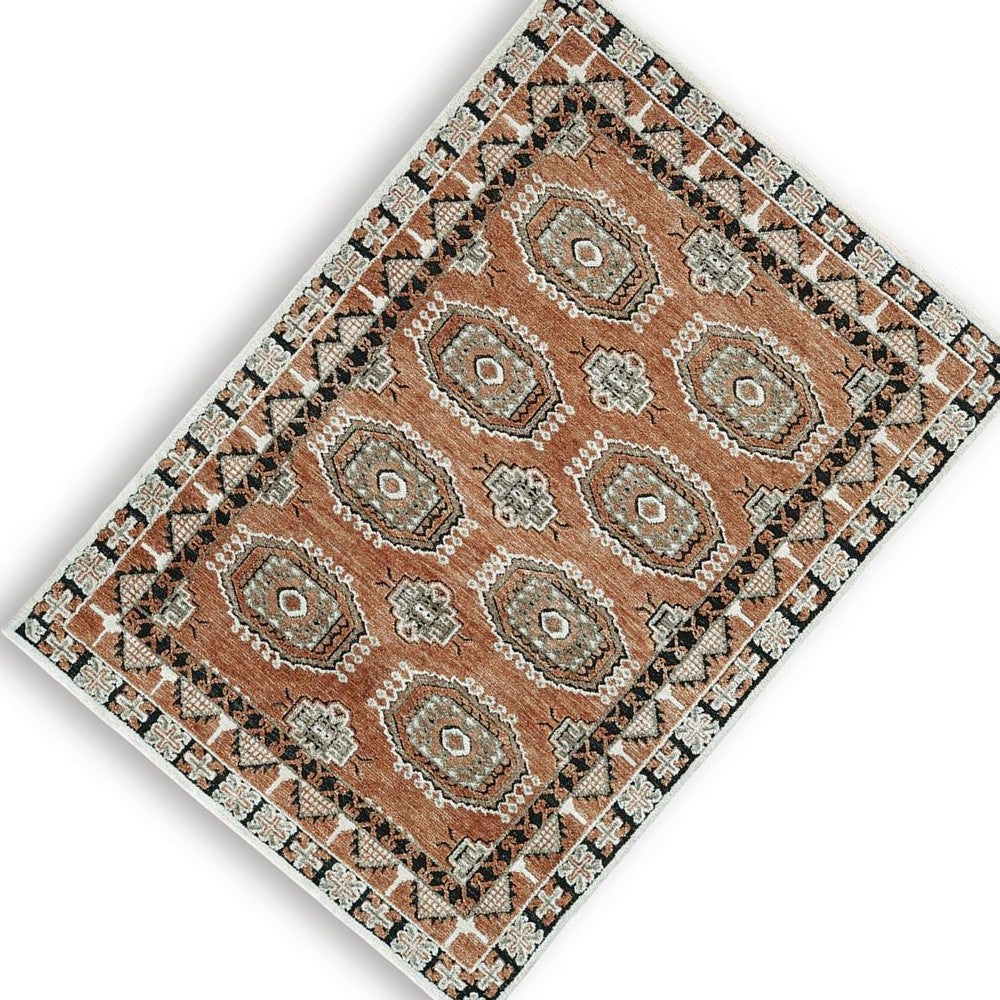 Nyas Medium Area Rug with Medallion Patterns, Multicolor Woven Polyester 5x7