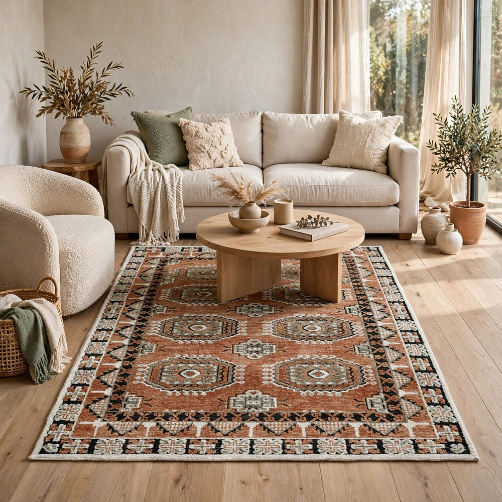 Nyas Medium Area Rug with Medallion Patterns, Multicolor Woven Polyester 5x7