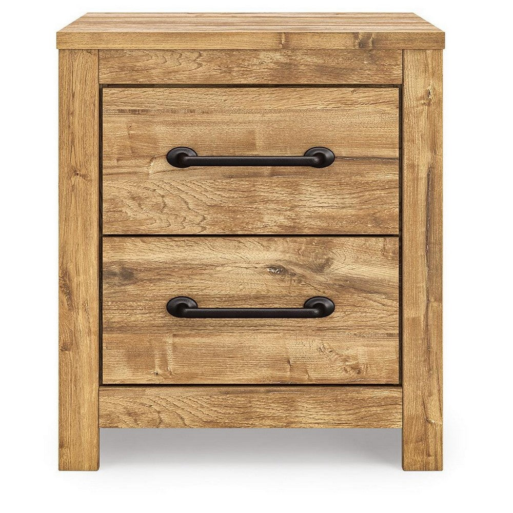 Mayna Nightstand with 2 Drawers, Pewter-Tone Metal, Brown Wood 25 Inch - BM355718