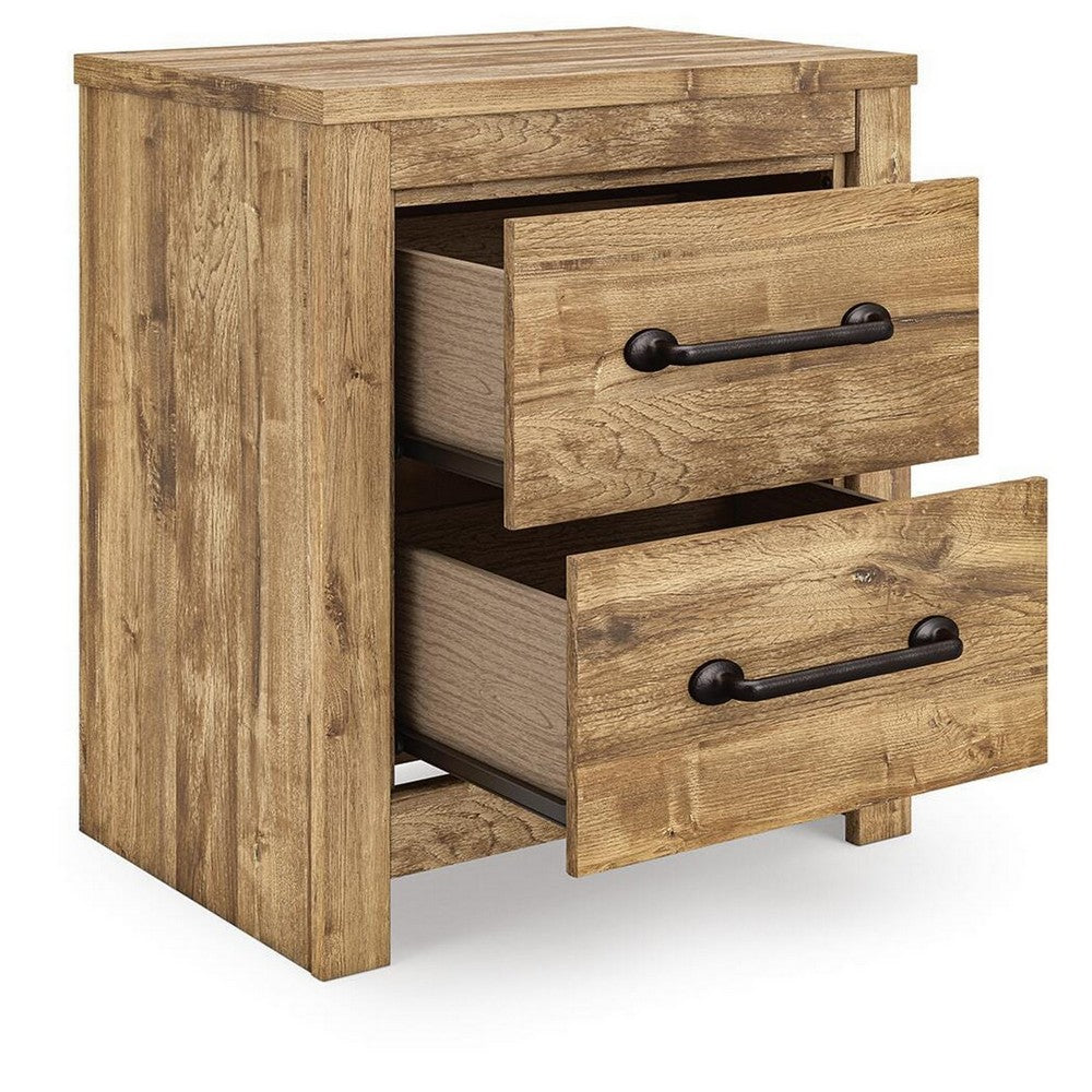 Mayna Nightstand with 2 Drawers, Pewter-Tone Metal, Brown Wood 25 Inch - BM355718