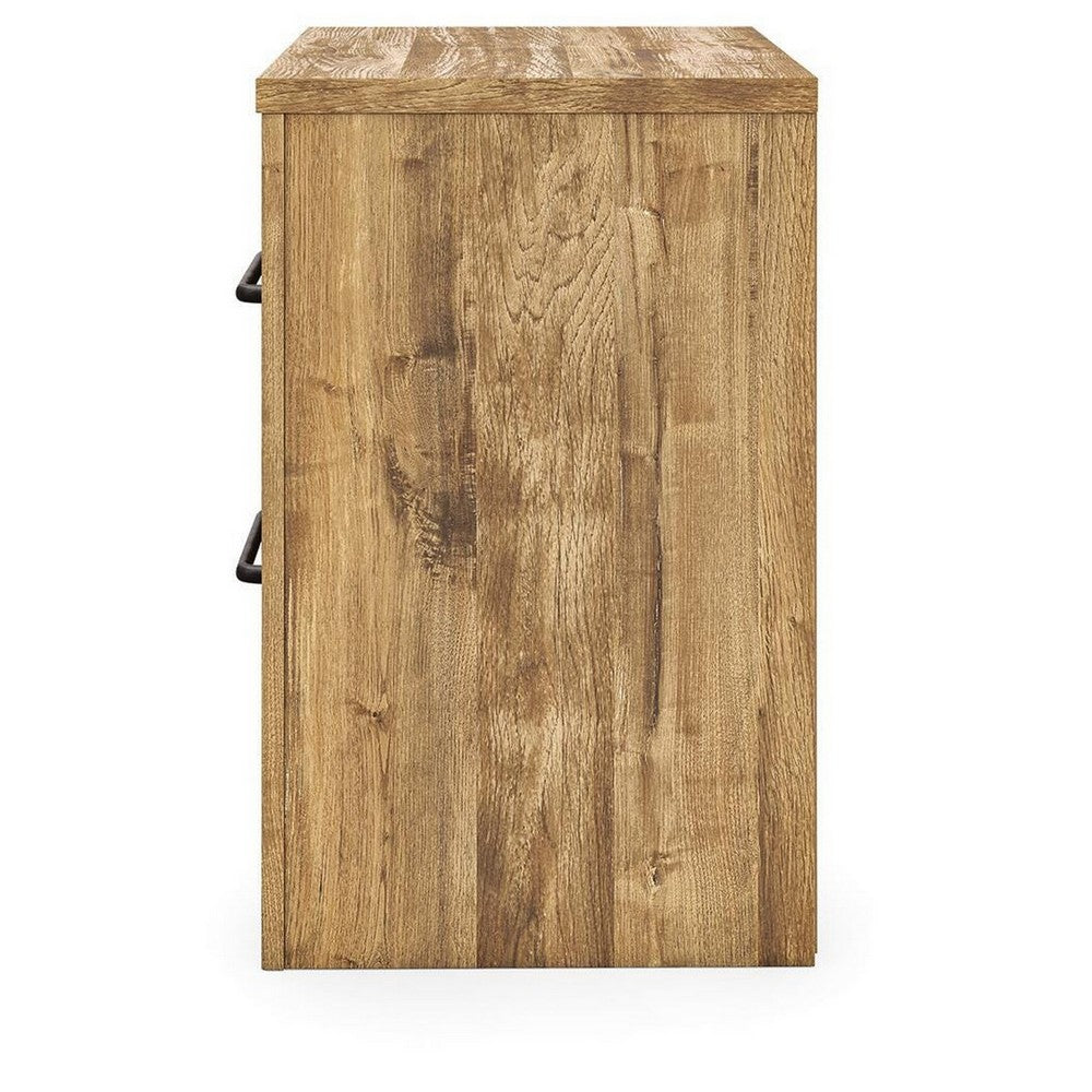 Mayna Nightstand with 2 Drawers, Pewter-Tone Metal, Brown Wood 25 Inch - BM355718