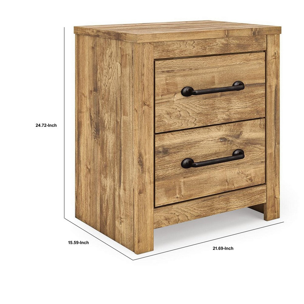 Mayna Nightstand with 2 Drawers, Pewter-Tone Metal, Brown Wood 25 Inch - BM355718