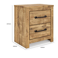 Mayna Nightstand with 2 Drawers, Pewter-Tone Metal, Brown Wood 25 Inch - BM355718