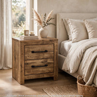 Mayna Nightstand with 2 Drawers, Pewter-Tone Metal, Brown Wood 25 Inch - BM355718