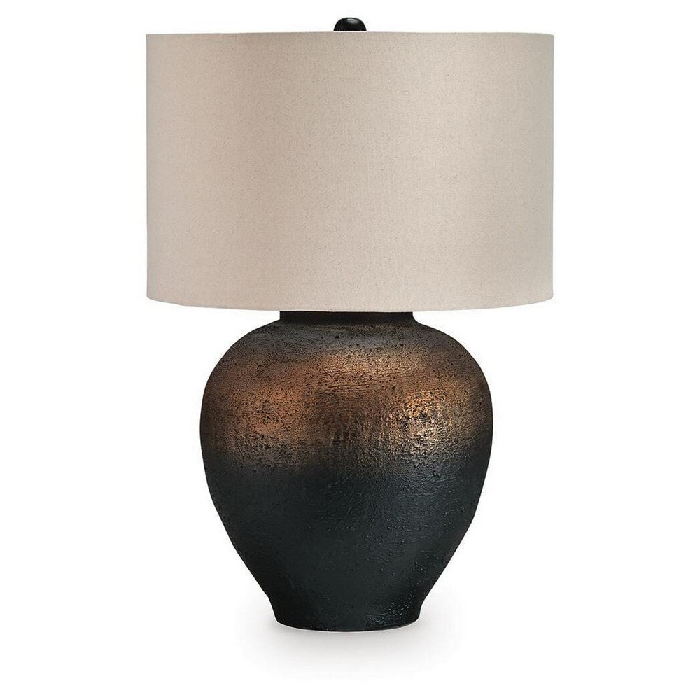 Norry Table Lamp with Fabric Shade, Brown-Black Textured Metal 31 Inch