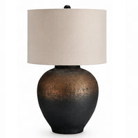 Norry Table Lamp with Fabric Shade, Brown-Black Textured Metal 31 Inch