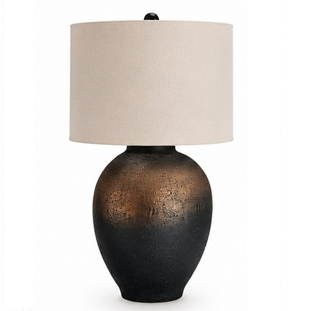 Norry Table Lamp with Fabric Shade, Brown-Black Textured Metal 31 Inch