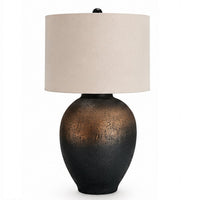 Norry Table Lamp with Fabric Shade, Brown-Black Textured Metal 31 Inch