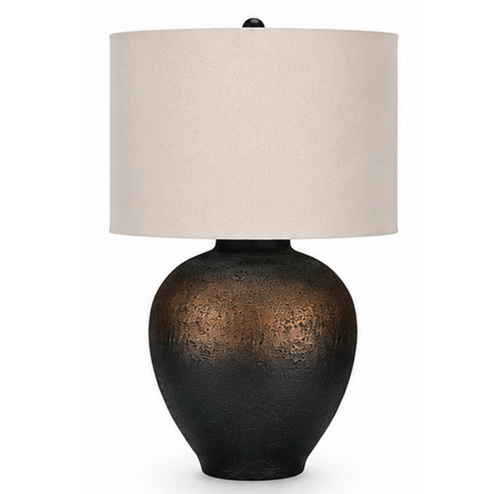 Norry Table Lamp with Fabric Shade, Brown-Black Textured Metal 31 Inch
