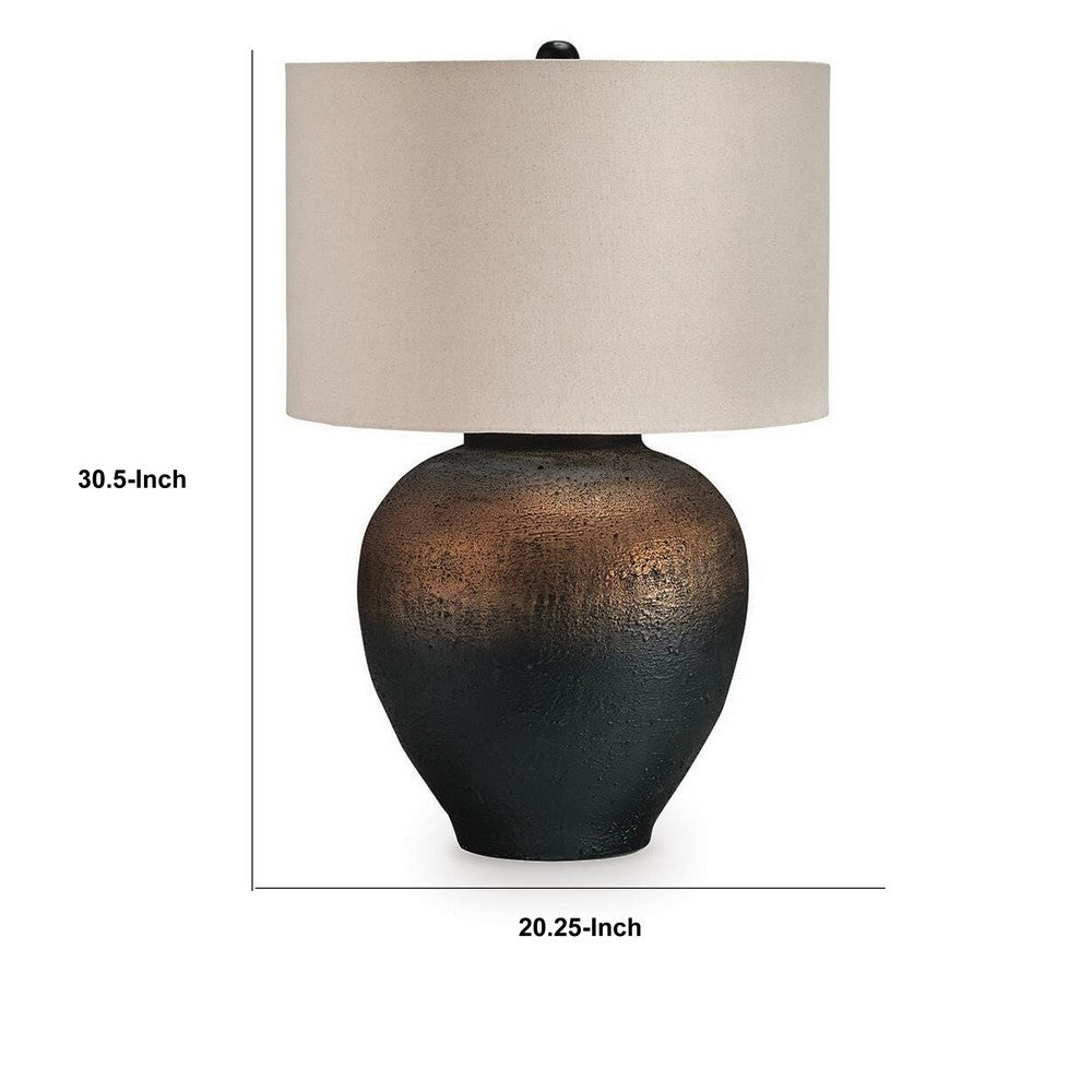 Norry Table Lamp with Fabric Shade, Brown-Black Textured Metal 31 Inch