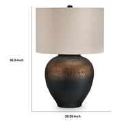 Norry Table Lamp with Fabric Shade, Brown-Black Textured Metal 31 Inch
