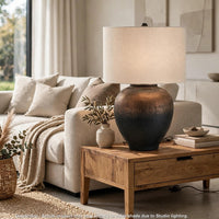 Norry Table Lamp with Fabric Shade, Brown-Black Textured Metal 31 Inch