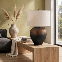 Norry Table Lamp with Fabric Shade, Brown-Black Textured Metal 31 Inch