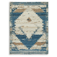 Varny Medium Area Rug with Blue-Brown Medallion Patterns, Tan Polyester 5x7
