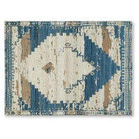 Varny Medium Area Rug with Blue-Brown Medallion Patterns, Tan Polyester 5x7