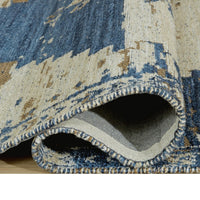Varny Medium Area Rug with Blue-Brown Medallion Patterns, Tan Polyester 5x7