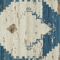 Varny Medium Area Rug with Blue-Brown Medallion Patterns, Tan Polyester 5x7