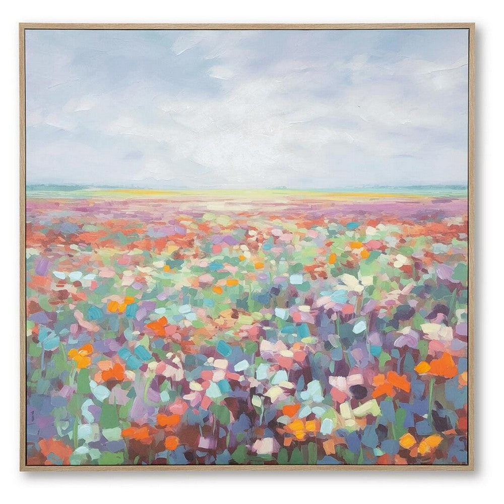 Sethy Wall Art, Hand-Painted Floral Landscape, Multicolor Canvas 48x49
