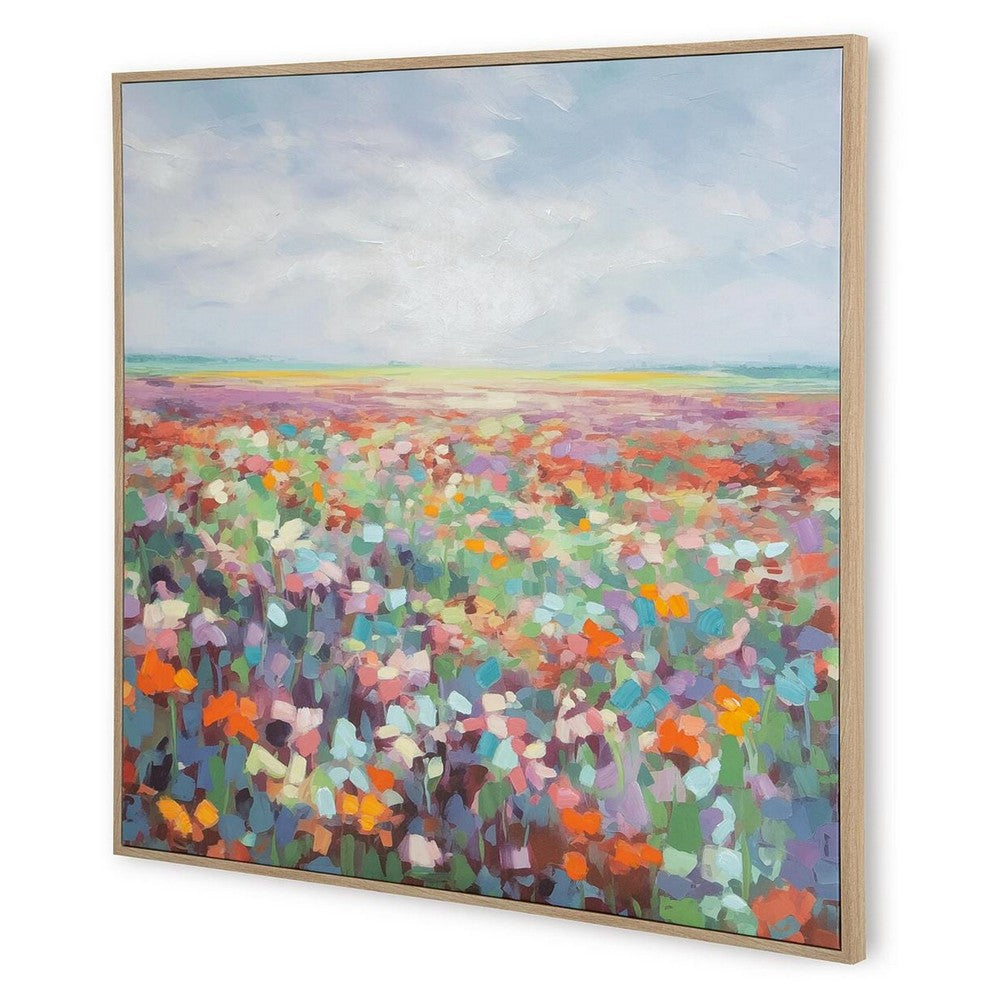 Sethy Wall Art, Hand-Painted Floral Landscape, Multicolor Canvas 48x49