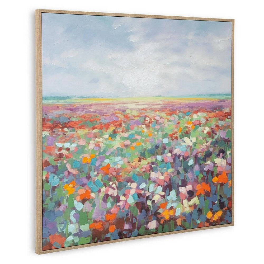 Sethy Wall Art, Hand-Painted Floral Landscape, Multicolor Canvas 48x49