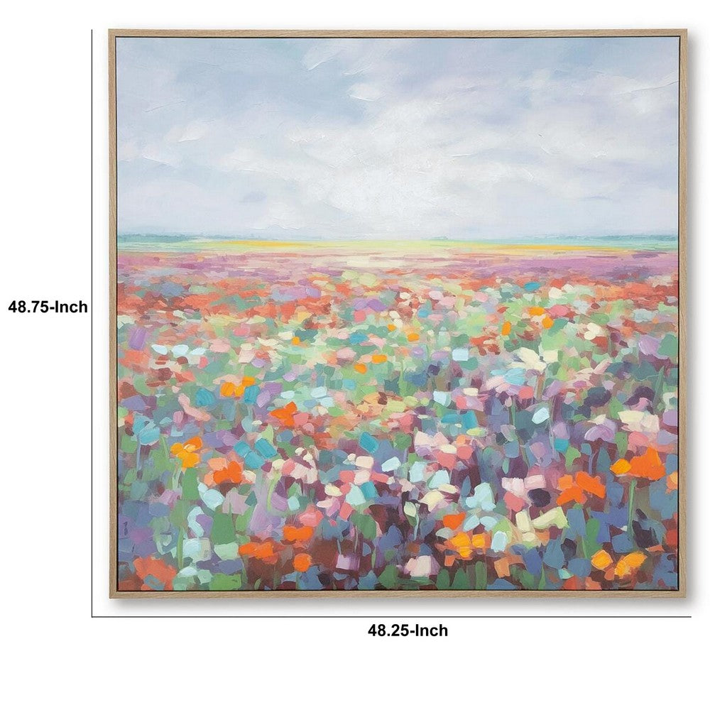 Sethy Wall Art, Hand-Painted Floral Landscape, Multicolor Canvas 48x49