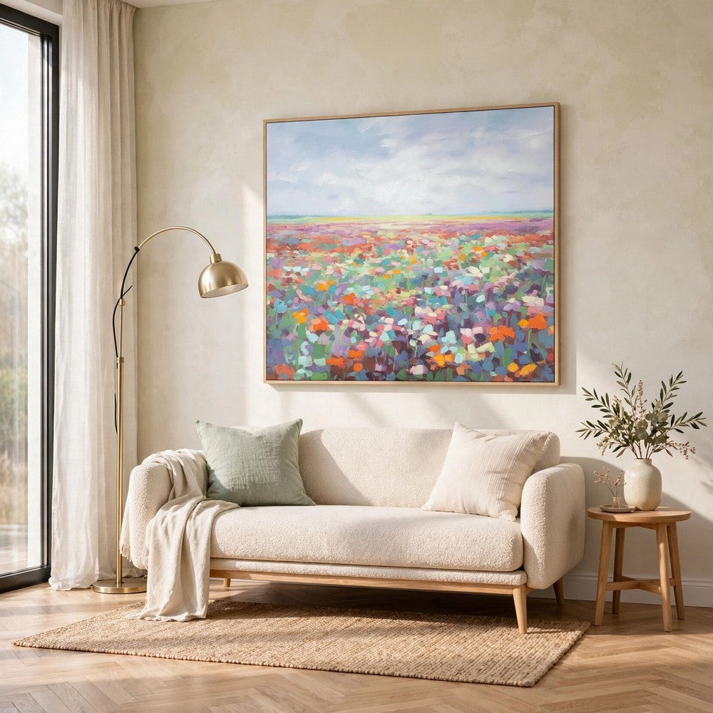 Sethy Wall Art, Hand-Painted Floral Landscape, Multicolor Canvas 48x49
