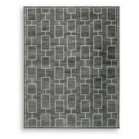 Zelda Washable Large Area Rug with Gray Geometric Designs, Black Faux Fur 8x10
