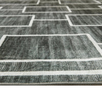 Zelda Washable Large Area Rug with Gray Geometric Designs, Black Faux Fur 8x10