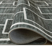 Zelda Washable Large Area Rug with Gray Geometric Designs, Black Faux Fur 8x10
