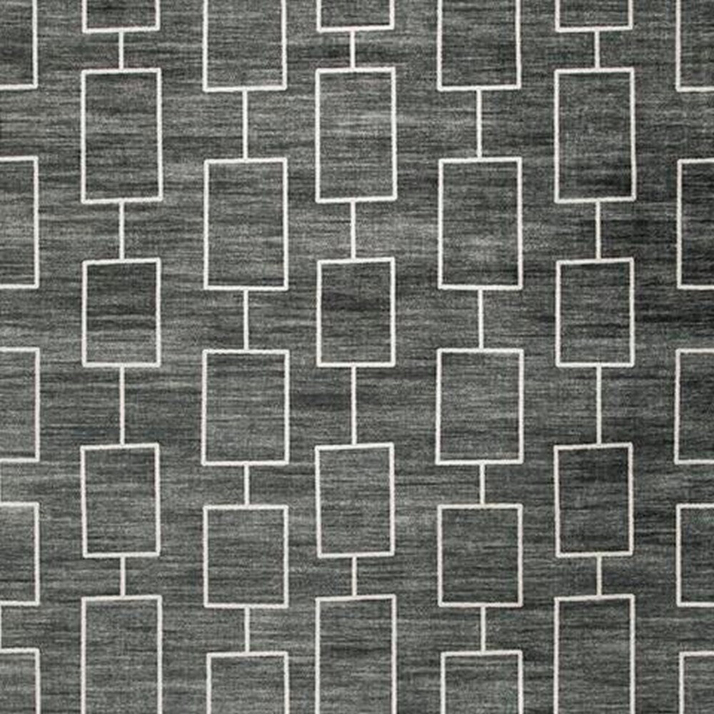 Zelda Washable Large Area Rug with Gray Geometric Designs, Black Faux Fur 8x10