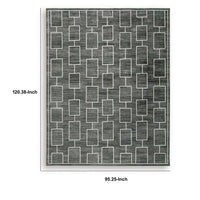 Zelda Washable Large Area Rug with Gray Geometric Designs, Black Faux Fur 8x10