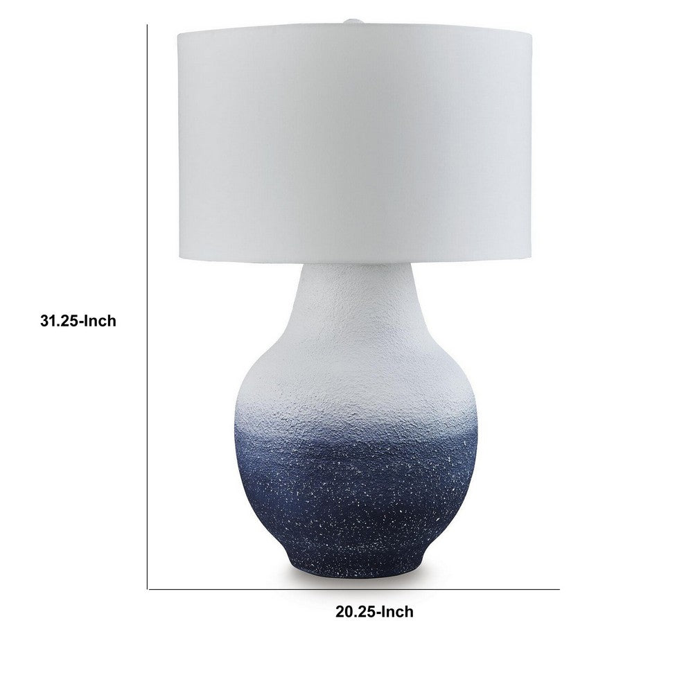 Dash Coastal Table Lamp, Drum Fabric Shade, Ombre White-Navy Metal 31 Inch