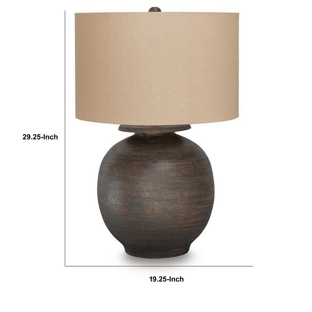 Carla Table Lamp with Beige Fabric Shade, Antique Brown Textured Metal 29 Inch