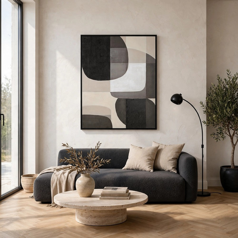Kesly Wall Art with Abstract Design, Black Framed Canvas, Multicolor 40x50