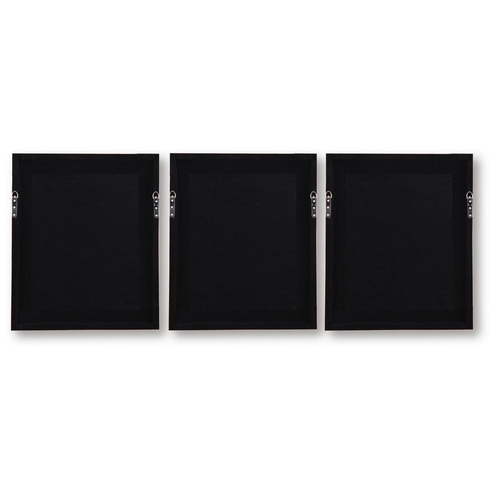 Henny Wall Art, Set of 3, White Coral Motifs, Brown Glass-Front Frame 20x24