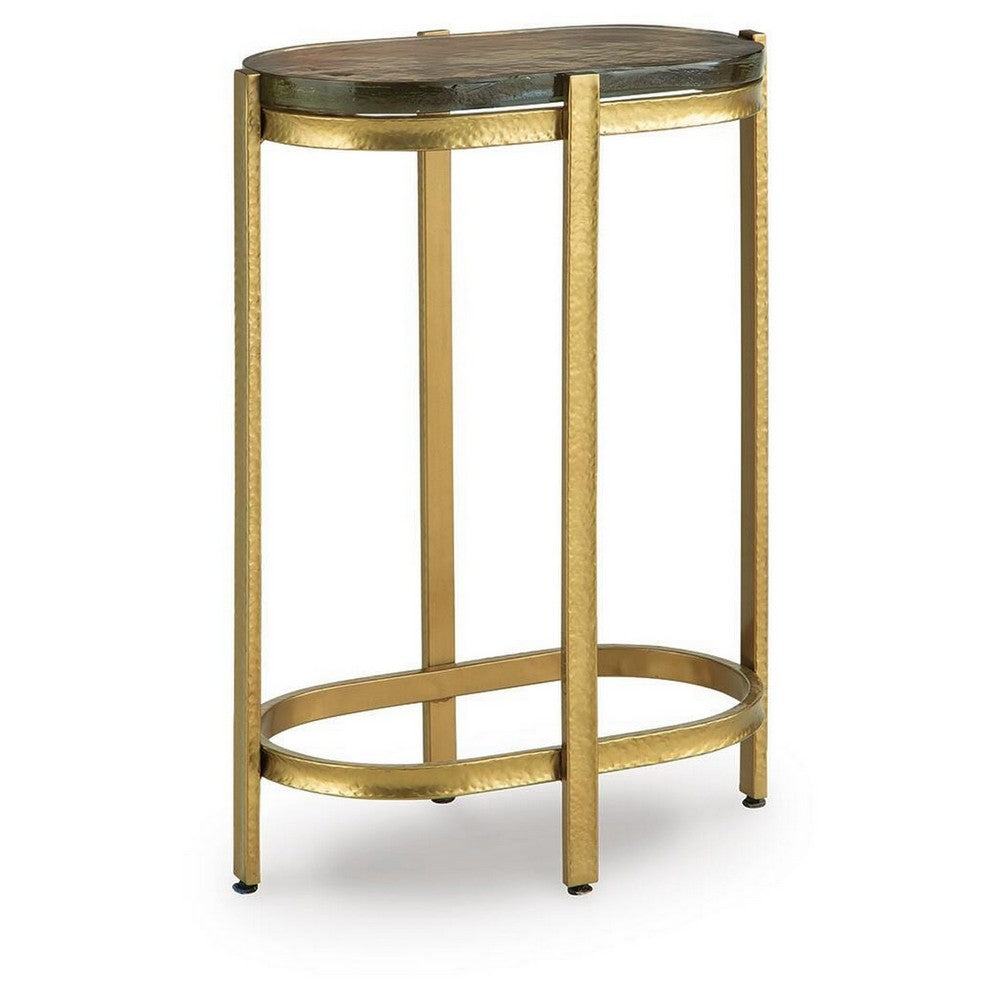 Paula Accent Table with Iridescent Glass Top, Gold Metal Frame 10 x 17 Top