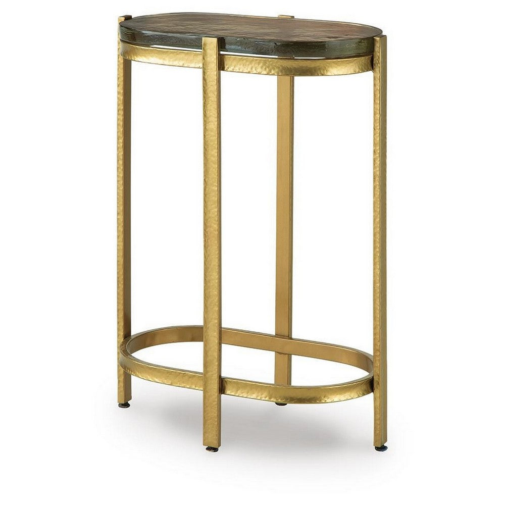 Paula Accent Table with Iridescent Glass Top, Gold Metal Frame 10 x 17 Top