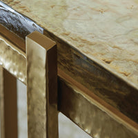 Paula Accent Table with Iridescent Glass Top, Gold Metal Frame 10 x 17 Top