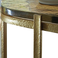 Paula Accent Table with Iridescent Glass Top, Gold Metal Frame 10 x 17 Top